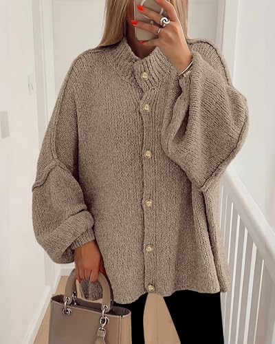 BTFBM Cardigan Sweaters for Women 2025 Fall Winter Outwear Lantern Long Sleeve Button Down Oversized Chunky Knit Coats2