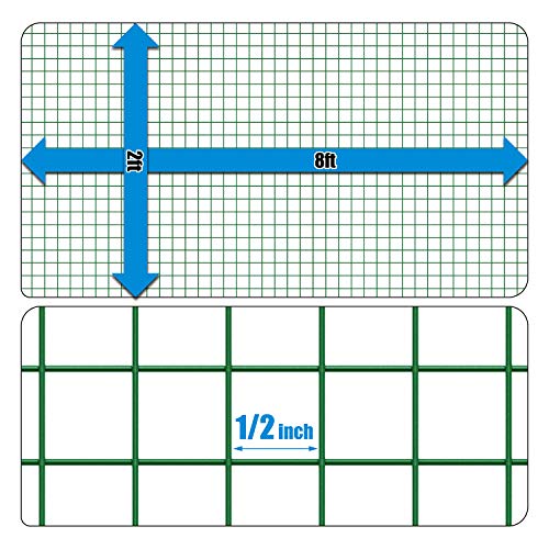 Fencer Wire 19 Gauge Green Vinyl Coated 1/2 Hardware Cloth Vegetables Garden Rabbit Fencing Snake Fence For Chicken Run Critters Gopher Racoons Opossum Rehab Cage Wire Window (24" X 96") #TOP3