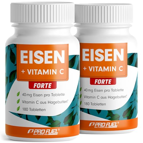 Eisentabletten hochdosiert 360x mit 40 mg Eisen + Vitamin C (40 mg) aus Hagebutten - EISEN + Vitamin C INTENSE mit hochwertigem Eisenbisglycinat - laborgeprüft mit Zertifikat - 2x 180 Tabletten 1