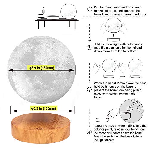 Vgazer Levitating Moon Lamp,Floating And Spinning In Air Freely With 3D Printing Led Moon Lamp Has 20 Modes For Unique Gifts,Room Decor,Night Light,Office Desk Toys (Wooden Base 3 Colors) #TOP5