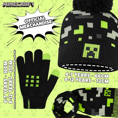 Image of Minecraft Winter Set for Boys, Teens, 3 Piece Hat Scarf Gloves or 2 Piece Gloves & Hat, Winter Accessories, Gifts for Boys