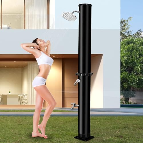Qdreclod Doccia Solare da Giardino 40 Litri, Doccia Solare da Esterno con Regolamento per Acqua Calda e Fredda, Doccia Solare Piscina Campeggio con Lavapiedi, Pioggia Doccia, Max 60℃ Altezza 216cm