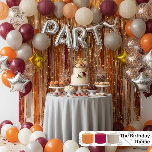 Image of PartyWoo Orange Crepe Paper Streamers 8pcs 656ft Pack of Boho Orange Sand White Burbundy Crepe Paper Streamers for Thanksgiving Little Cutie Baby Shower Autumn Luau Theme Birthday Party Decorations