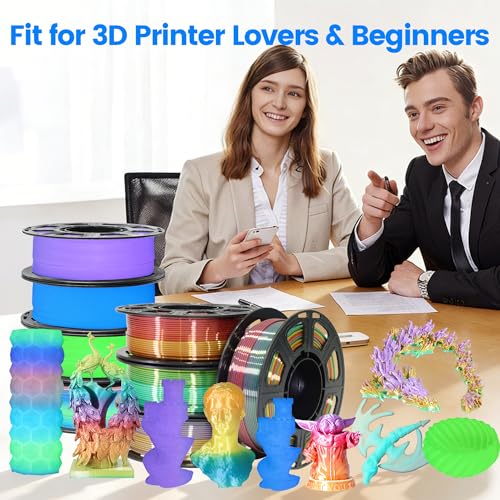 Image of MIKA3D 8 Spools Different Popular Colors 3D Printing Filament PLA Bundle, 1.75mm 4 Different Silk Rainbow PLA, 4 Different Glow in Dark PLA, Total 8 Spools Packed, 0.25kg /Spool, Total 2kg
