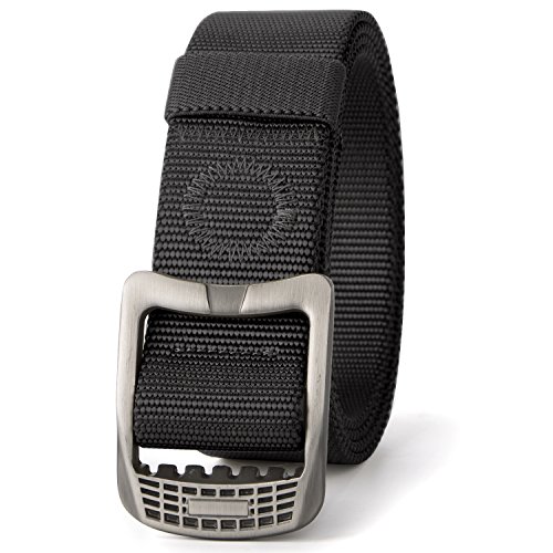 JASGOOD Survival Military Canvas Nylon Belts for Men Tactical Outdoor Belt with Metal Buckle (Suit Pant Size 36-40 Inch, Black)