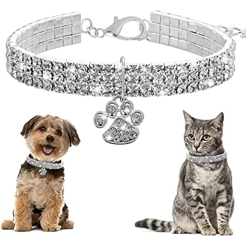 TIESOME Haustierhalsband mit Diamanten, Strass Haustierhalsband elastische verstellbare Halsband Klaue Anhänger Hochzeit Katze und Hund kleines Haustier Halsband für kleine mittlere Kätzchen Welpe Cover