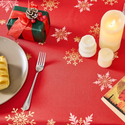 Weihnachtstischdecke Tischdecke Abwaschbar Schneeflocke 150 x 305 cm Rot – Ansicht 5