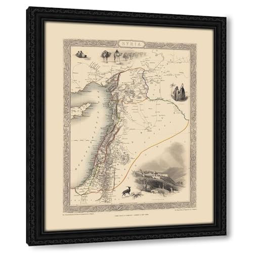Tallis 20x24 Black Ornate Framed Canvas Art Print Titled: Middle East Syria - Tallis 1851 Map