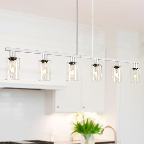 Miniatura 10 de DSMJFU Candelabro Rectangular Negro Estilo Granja para Comedor, Lámpara Colgante Lineal de 5 Luces, Lámpara de Isla de Cocina Rectangular Sobre