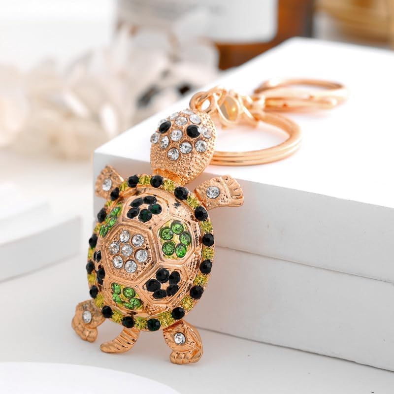 Cute Animal BlingBling Crystals Keychain Animal Charm Keyring Car Bag Wallet Purse Handbags Cars Key Pendant Decor (Green Turtle) - Image 3