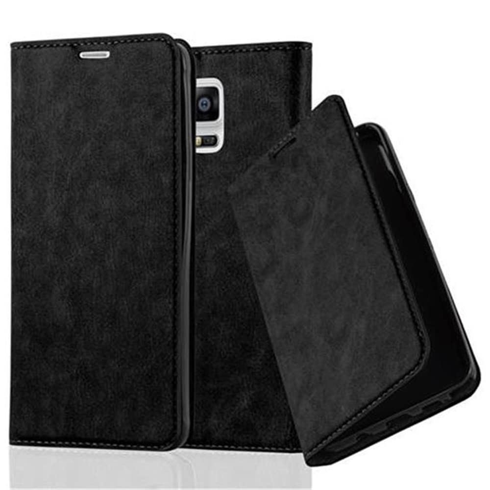 Book Case Compatible with Samsung Galaxy Note 4 in Night Black - with Magnetic Closure, Stand Function and Card Slot - Wallet Etui Cover Pouch PU Leather Flip