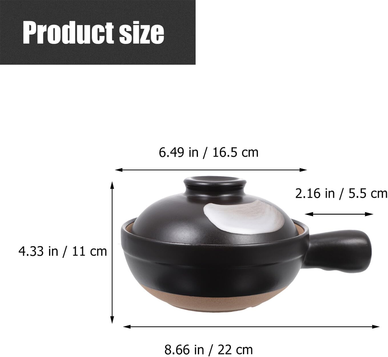 TIDTALEO Traditional Small Single Handle Porcelain Casserole Pot for Soup Cooking High Temperature Ceramic Cookware with Energy-saving Bottom for Home Kitchen and Braised Dishes