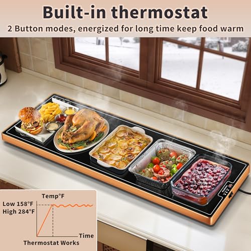Image of Warming Mat for Food (Extra Long 47 inchx12 inch), Warming Trays for Buffets Party & Daily Use, Temperature Control Food Warmer, Full Surface Warm Tempered Glass Food Warming Mat, Black Electric Warming Tray