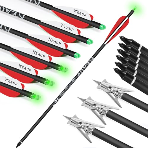 image for KEAUP 20 inch Carbon Crossbow Bolts with Crossbow Broadheads and Light