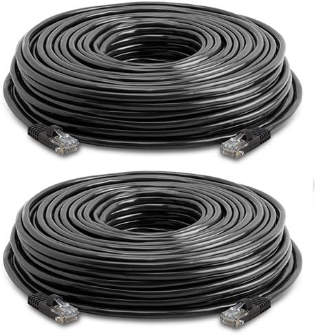 Cat5e Ethernet Cable 150 ft Black - Gold Plated Contacts Male to Male Patch Cord (2 Pack)