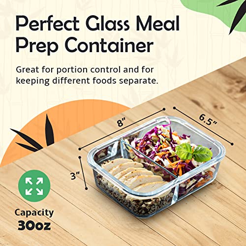 Reusable Glass Meal Prep Container Set, Glass Food Containers With Lids, Lunch Storage With Compartment Dividers, Large Glass Bento Box Set For Meal Planning, Freezer And Oven Safe, [3-Pack,30 Oz] #TOP2