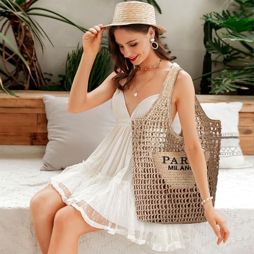 Image of Hommtina Straw Beach Bag - Womens Crossbody Shoulder Vacation Purse for Summer