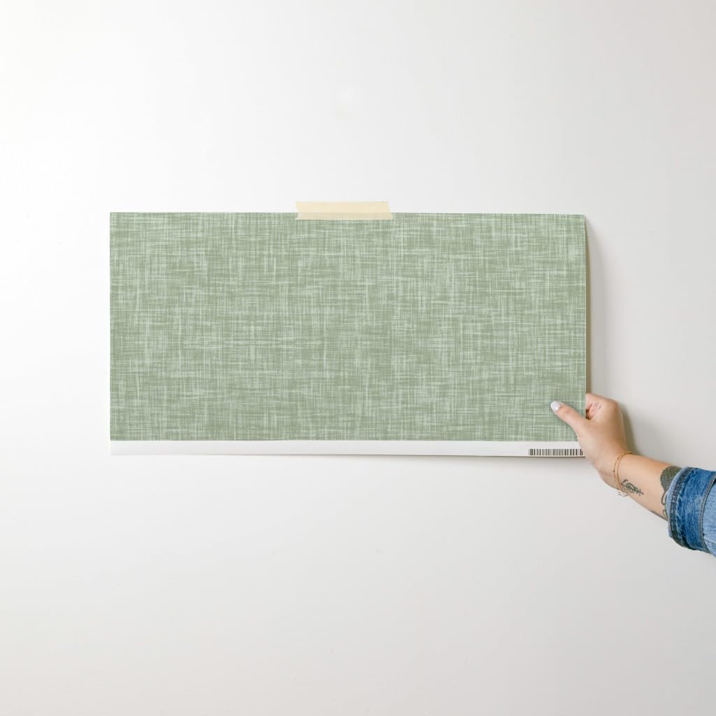 Spoonflower Peel & Stick Wallpaper Swatch - Green Neutral Sage Green Gray Faux Textured Look Custom Removable Wallpaper