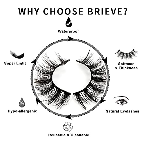 Brieve 18Mm 5 Pairs 3D False Eyelashes Pack Fluffy Thick Curled Faux Mink Lashes Strip Lash Natural Look Makeup Tools(3Dx05) #TOP5