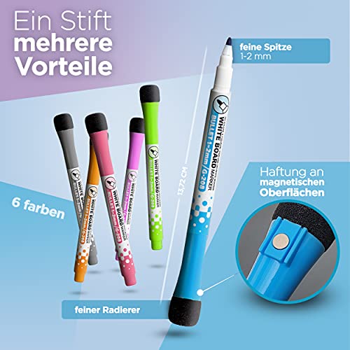 BLAUFUCHS ® – Whiteboard Magnetisch A3 – Abwischbare Magnettafel für Planung & Organisation – Inkl. 6 Marker & 22 Magnete – Wochenplaner für Familie, Büro, Küche und Kühlschrank