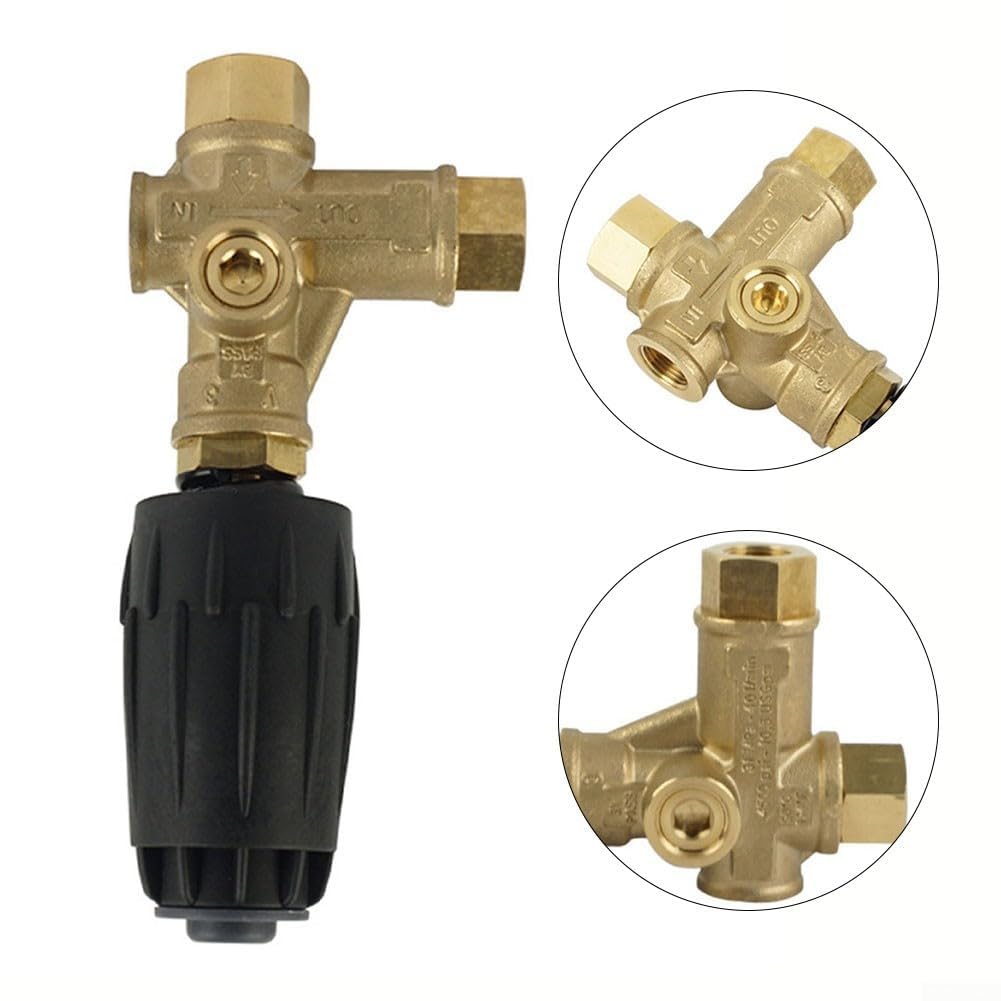 VRT3 Valvola di scarico per idropulitrice con interruttore, valvola di bypass da 140 bar, 40 LPM, per acqua ad alta temperatura fino a 90 °C, struttura in ottone e acciaio, attacco da 3/8