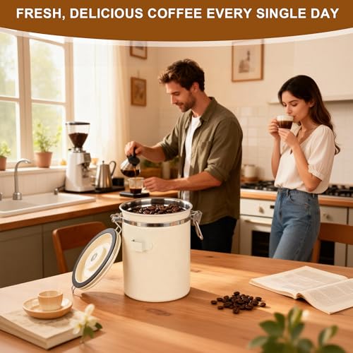 Miniatura 7 de 1.8 L Bote Café Hermético, Recipiente Cafe Hermetico Con Cuchara, Recipiente Para Cafés De Acero Inoxidable Con Seguimiento De Fecha, L Con Válvula De Escape, Para Grano O Cafe Molido, Té, Nueces