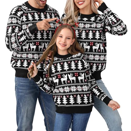 Family Matching Christmas Ugly Sweaters Long Sleeve Christmas Reindeer Knitted Sweater Xmas Holiday Pullover Tops