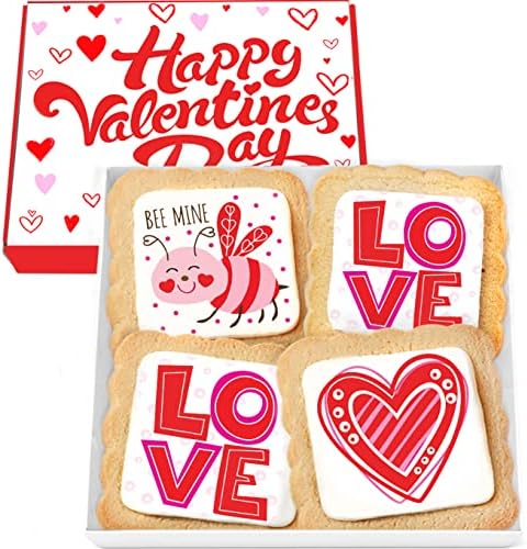 Valentines Day Cookies Gift Baskets Box for Men Women Kids | Heart Love Cookie Treats decorated | Individually Wrapped Sugar | Nut Free | 4 Pack
