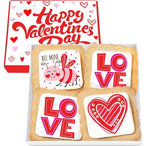 Valentines Day Cookies Gift Baskets Box for Men Women Kids | Heart Love Cookie Treats decorated | Individually Wrapped Sugar | Nut Free | 4 Pack