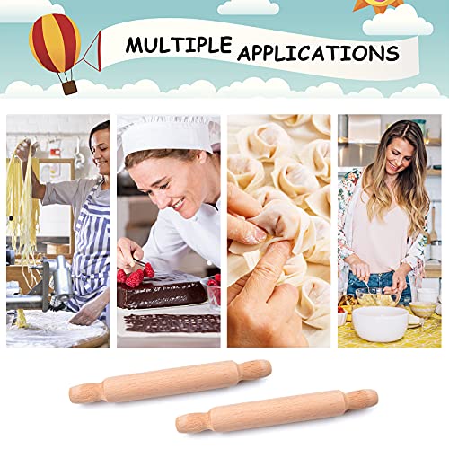 15 Pieces Mini Rolling Pins for Crafts, 5.5 Inches Long Wooden Rolling Pin Dough Roller, French Rolling Pins Fondant Roller Kids Rolling Pin with Thickness Rings for Baking, Fondant and Play - Thumbnail 4
