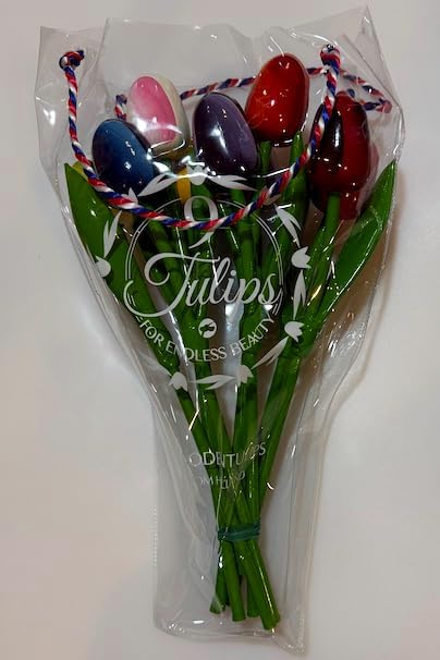 Wooden Tulips from Holland Mixed Bouquet (Large, 9 Tulips) 14.7 inch/ 34 cm Long Length Stems, for Vase Decorations Table Centerpieces for Mother's Day Easter Gifts Crafts Multicolor