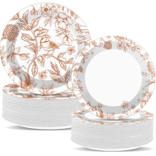 48Pcs Thanksgiving Fall Paper Plates Pumpkin Flower Dinner Plates Thanksgiving Fall Party Decoration Disposable Autumn Party Dinnerware Tableware Set for Autumn Supplies Dining Picnic(9in & 7in)