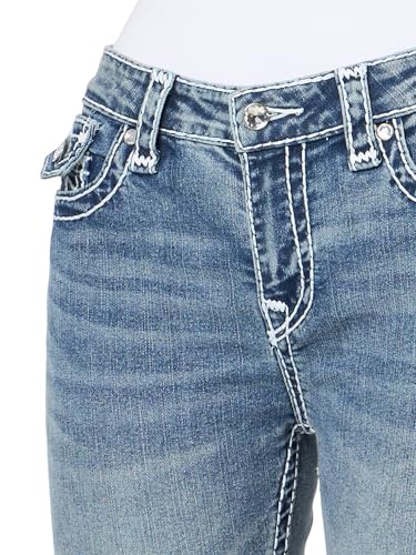 True Religion Women's Crystal Halle Mid Rise Skinny Flap Jeans Super T Stitching3
