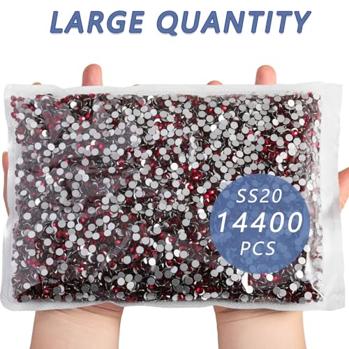 Image of Beadsland Flat Back Crystal Rhinestones Bulk, Dark Siam, SS20, 14400pcs | Flatback Glass Gems for Nails Crafts Clothes DIY Decoration, Glue Fix, 4.6-4.8mm.Dark Red