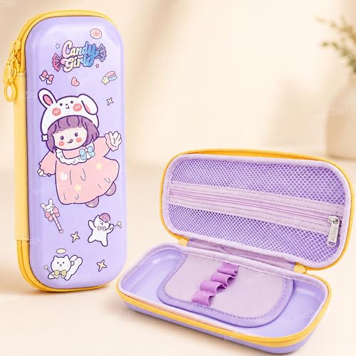 Image of Zest 4 Toyz Pencil Box for Girls Pencil Pouch School Supplies Stationary Items Set Pencil Case Organizer Return Gifts Birthday Party for Kids (Pack of 1 - Candy Girl) Purple