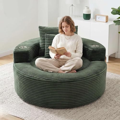 Image of Trustyue Boneless Couch,Comfy Fluffy Sofa Bed,Upholstered Sleeper Sofa with Cup Holder and Throw Pillows,Corduroy Plush Cloud Lounge Chair