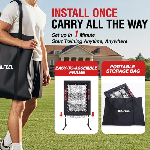 Image of ZEALFEEL Baseball Pitching Net Pro, 9-Hole Target, 5 Adjustable Heights