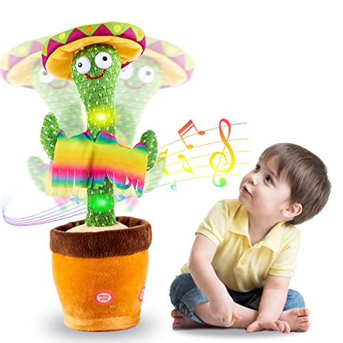 Image of Kids Dancing Talking Cactus Toys for Baby Boys and Girls, Singing Mimicking Recording Repeating What You Say Sunny Cactus Electronic Light Up Plush Toy with 121 English Songs Smart Toy