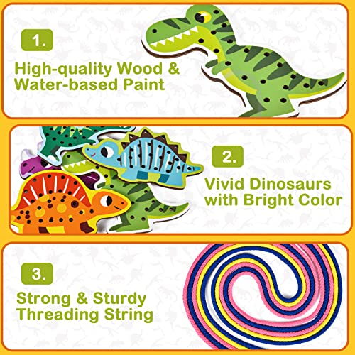 Atoylink 5 Pack Dinosaur Lacing Cards Wooden Threading Lacing Toy For Toddlers Travel Toys Preschool Games Fine Motor Skills Educational Toys For 3+ Year Old Kids Gifts #TOP3