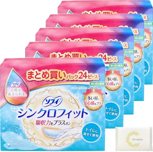 【セット品】SANITARY NAPKIN 24ピース入 5点セット シンクロフィット 多い日の昼用 ソフィ 生理用品 生理中の安心ケアに 生理用品 オリジナルティッシュ付