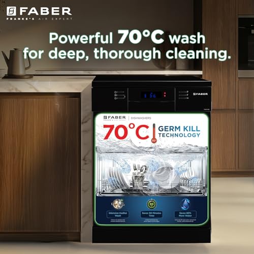 Image of Faber 14 Place Free Standing Dishwasher|8 Wash Programs| LED Display| Adjustable Racks | Auto Power Wash| Child Lock | 2Yr Comprehensive & 10Yr Cavity Warranty |FFSD 8PR 14S, Black Finish