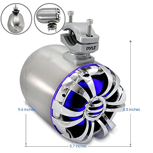 Pyle Marine Speakers - 5.25 Inch Waterproof IP44 Rated Wakeboard Tower and Weather Resistant Outdoor Audio Stereo Sound System with Built-in LED Lights - 1 Pair in Silver (PLMRWB50L) by Pyle - Image 3