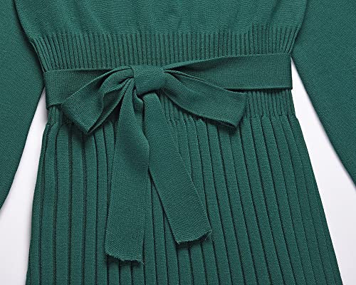 JMSUN Suéter feminino Vestido elegante plissado plissado suéter midi com cinto manga longa gola care