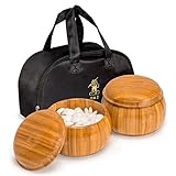 Yellow Mountain Imports Double Convex Melamine Go Stones (9mm, Size 32.5) with Bamboo Bowls