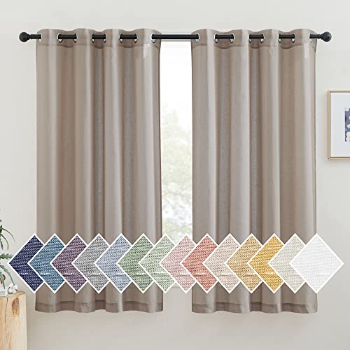 NICETOWN Linen Burlap Curtains Semi Sheer for Bedroom, Grommet Top Linen Blend Semitransparent Privacy Window Drapes Light Filtering Curtains for Living Room, 52" W x 63" L, Set of 2