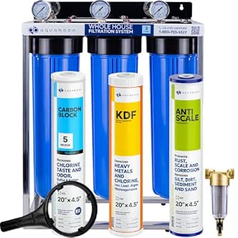 Aquaboon 3-Stage Whole House Water Filter System with 5 Micron 20x4.5 Anti-Scale Sediment, KDF Heavy Metals and Carbon Chlorine Reduction