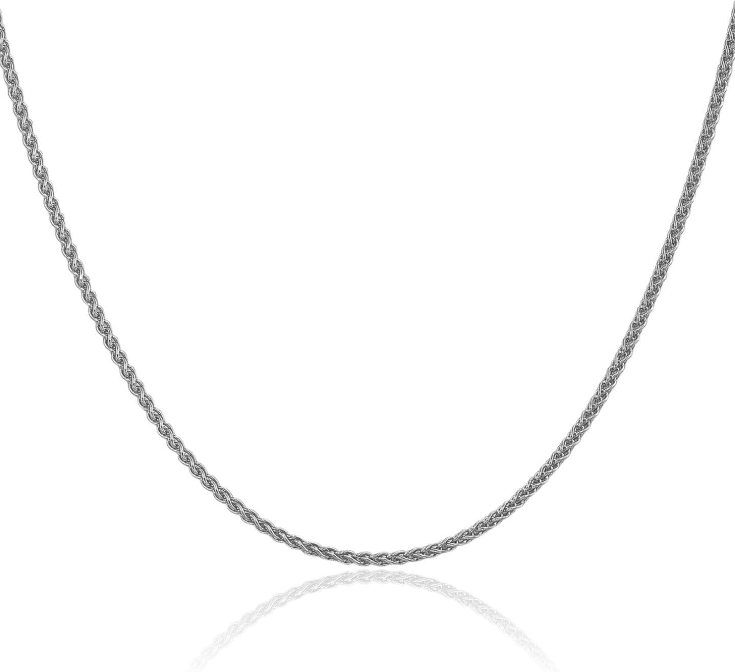 IceCarats 14K Solid White Gold 0.85mm Dainty Spiga Wheat Chain Necklace Polished