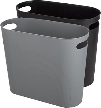zoocatia Small Trash Can Garbage Can Container Bin with Handles 3 Gallons Plastic Wastebasket for Bathrooom, Bedroom, Office, Kitchen, Laudry Room, Dorm Room - Black + Grey