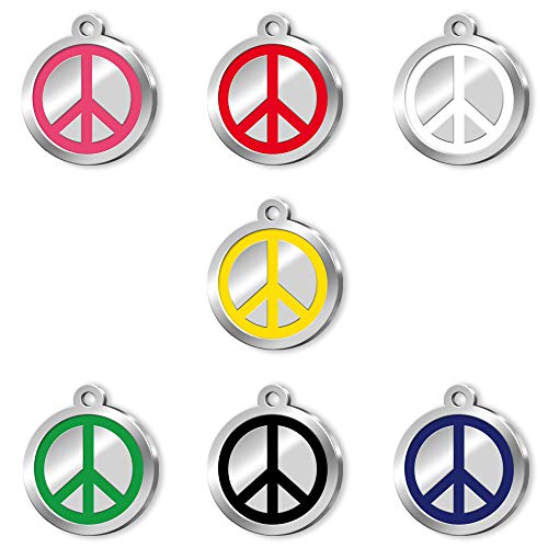 Pet Tag Art Peace Sign Design Hand Enamelled Engraved Personalised Pet Tag, Dog Tag, Pet ID Tag