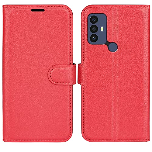Fertuo Funda para TCL 30 SE/TCL 305/306, Carcasa Libro con Tapa de Cuero Piel Wallet Case Flip Cover con Kickstand, Hebilla Magnetica, Ranuras para Tarjetas para TCL 30SE / TCL 305/306, Rojo